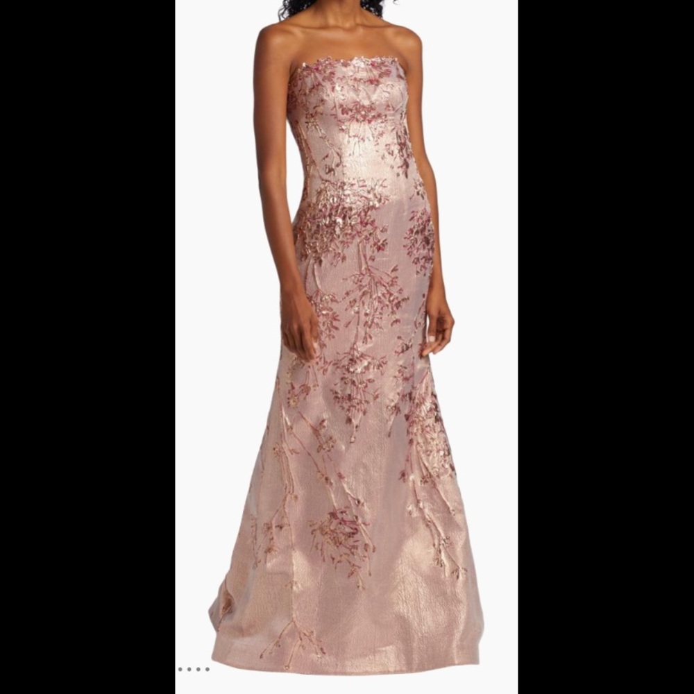 Rene Ruiz Strapless Embroidered Blush Pink Gown
